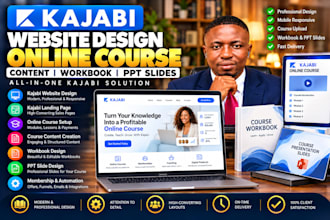 design kajabi website, landing page, online course creations and workbook