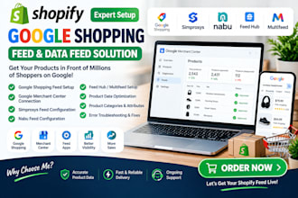 setup shopify google shopping feed data feed feed hub multifeed simprosys nabu