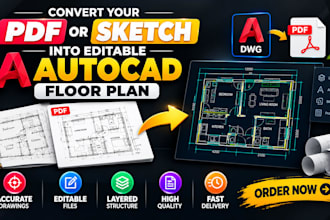 convert your PDF or sketch into editable autocad floor plan pdf to dwg