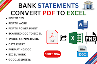 convert PDF bank statements to excel, CSV, xls google sheet