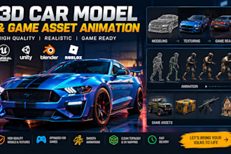 create 3d car models game ready asset and vehicle animation for unity and unreal