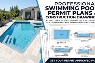 design luxury swimming pool permit plans and construction drawings