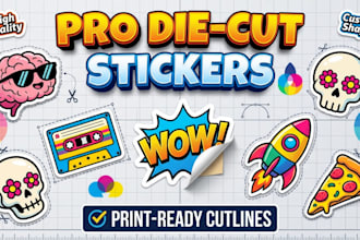 create custom die cut sticker design with print ready cutlines