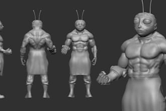 turn 2d to 3d, sculpt 3d muscular human model, digital sculpt, or game character