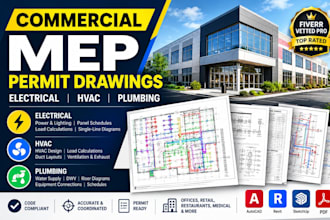 commercial mep permit drawings, hvac, electrical and plumbing for city permit