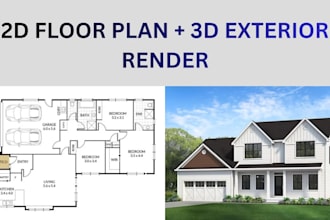 create 2d floor plan, 3d exterior design and rendering, house plan, site plan