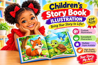 illustrate children storybook for KDP draw children book illustration watercolor