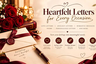 write heartfelt love letter, romantic message and apology letter