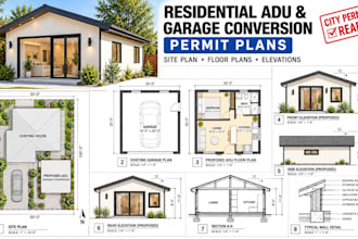 create residential adu, garage conversion site plan, city permit using autocad