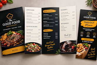 design restaurant catering menus, food price lists and takeout flyers