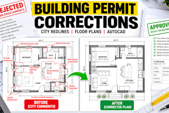 revise rejected building permit drawings, floor plans, city comments in autocad
