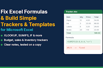 fix excel formulas and build simple excel trackers and templates