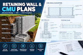 design retaining wall plans and cmu structural engineering
