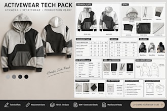 design gymwear activewear and sportwear tech pack for clothing production