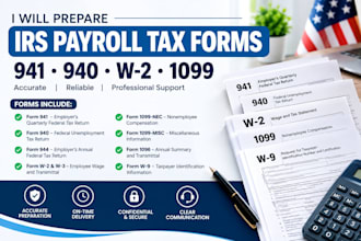 prepare irs payroll tax forms 941 940 944 w2 and 1099