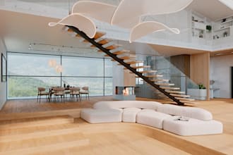 redesign modern japandi residential space, minimal apartment interior rendering