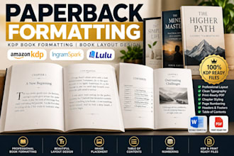 do paperback formatting, KDP book formatting and book layout design