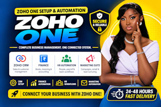 setup zoho one crm, finance, HR automation, complete marketing suite