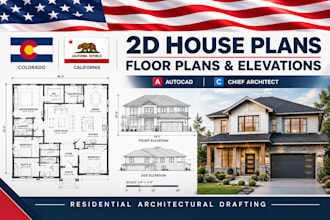 draw 2d house plans and exterior elevations in autocad