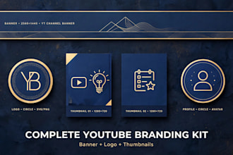 design complete youtube branding kit with banner logo and thumbnails