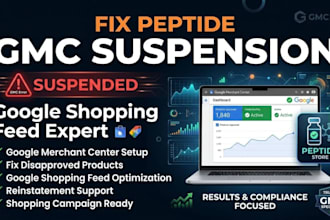 fix google merchant centre gmc suspension  and feed errors  for peptide stores