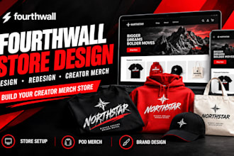 do fourthwall website merch design, redesign fourthwall store print on demand