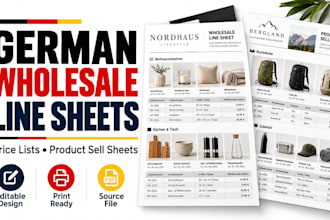 design german wholesale line sheets, price lists and product sell sheets