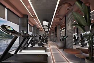 redesign skp 3d indoor fitness studio,gym interior, exercise equipment,d5 render