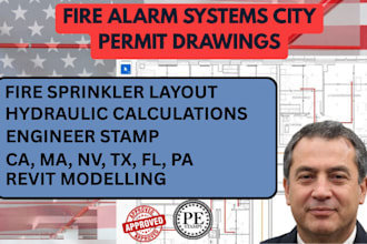 ca tx fire alarm system design, sprinkler layouts, calculations for city permit