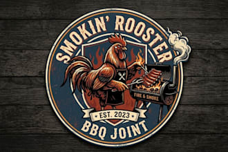 design custom BBQ joint, and food rooster logo