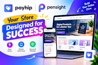 design a professional payhip store, payhip website, or pensight store