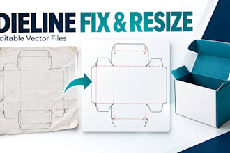 resize, fix and redraw packaging dieline, cut lines and editable vector template