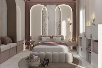 redesign luxury custom girls bedroom layout, elegant nursery interior rendering