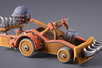 stylized war chariot,sculpt3d vehicle,game ready asset,zbrush,optimized topology