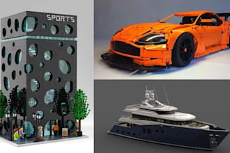 design lego technic car, lego truck, lego house, lego ship, and xml part list