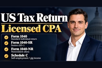 prepare US individual tax return form 1040 and schedule c as a cpa for refund