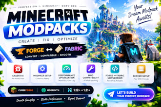 create, fix and optimize modpack minecraft, sever setup, paper, fabric to forge