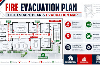 design fire evacuation plan, fire escape plan and evacuation map