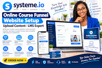 systeme io online course funnel website setup upload content lms expert training