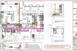 draft commercial kitchen plans for plumbing and equipment coordination