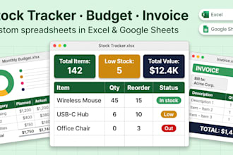 design excel google sheets, stock tracker spreadheet, budget invoice spreadsheet