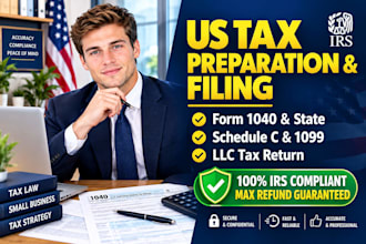 prepare US individual income tax returns, form 1040, schedule c, and llc taxes