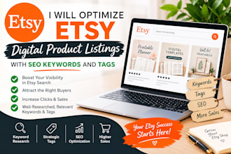 optimize etsy digital product listings with SEO keywords and tags