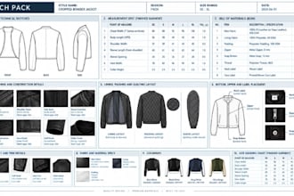 create cropped bomber, blazer and puffer vest tech packs for production