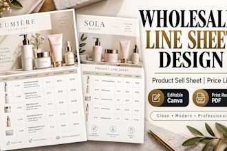 design wholesale line sheet, product sell sheet and price list