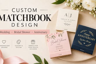 design wedding matchbook, bridal shower matchbook, anniversary matchbook