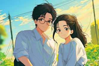 beautiful anime couple portrait for anniversary or gift