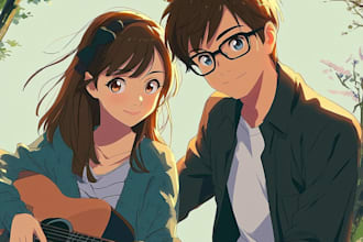 draw anime couple portrait illustration
