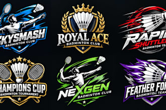 design a professional, club, racket, sports team, tournament badminton logo