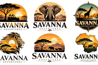 design a professional safari, wildlife, nature, animal, adventure savanna logo